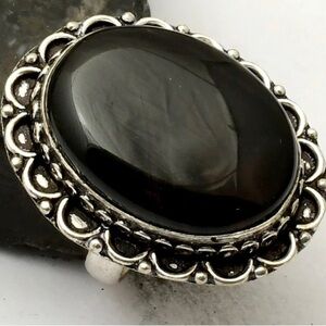 Elegant Black Onyx Handmade Silver Ring size 8